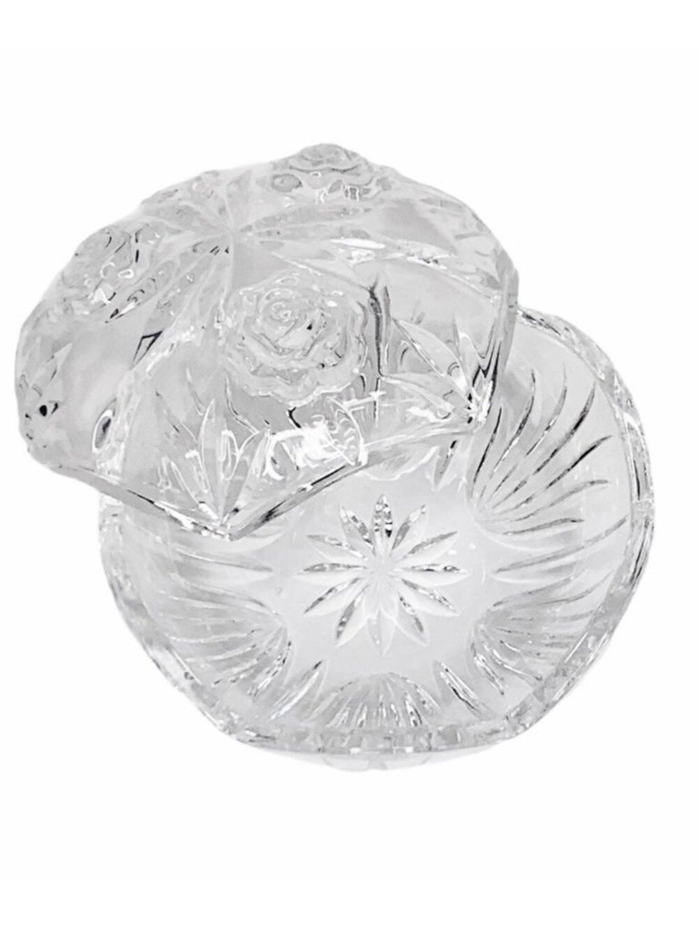 Vintage PRINCESS HOUSE CRYSTAL Clear glass Roses 2 piece Floral Scalloped edges
